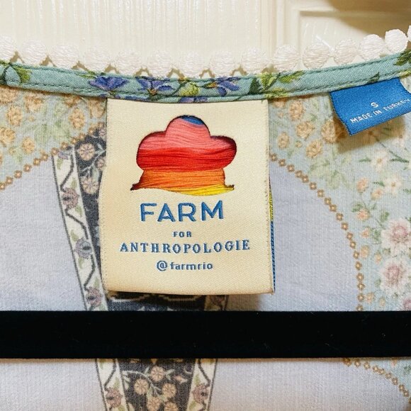 FARM RIO Lt Blue Peasant 3/4 Flutter Sleeve Blouse Sz S - Picture 5 of 12